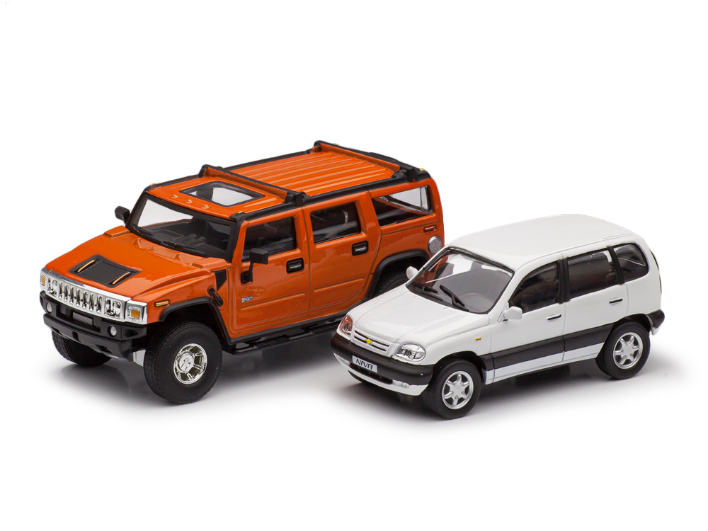 1:43 Набор HUMMER H2 Оранжевый и  NIVA CHEVROLET белый - ARM001+004