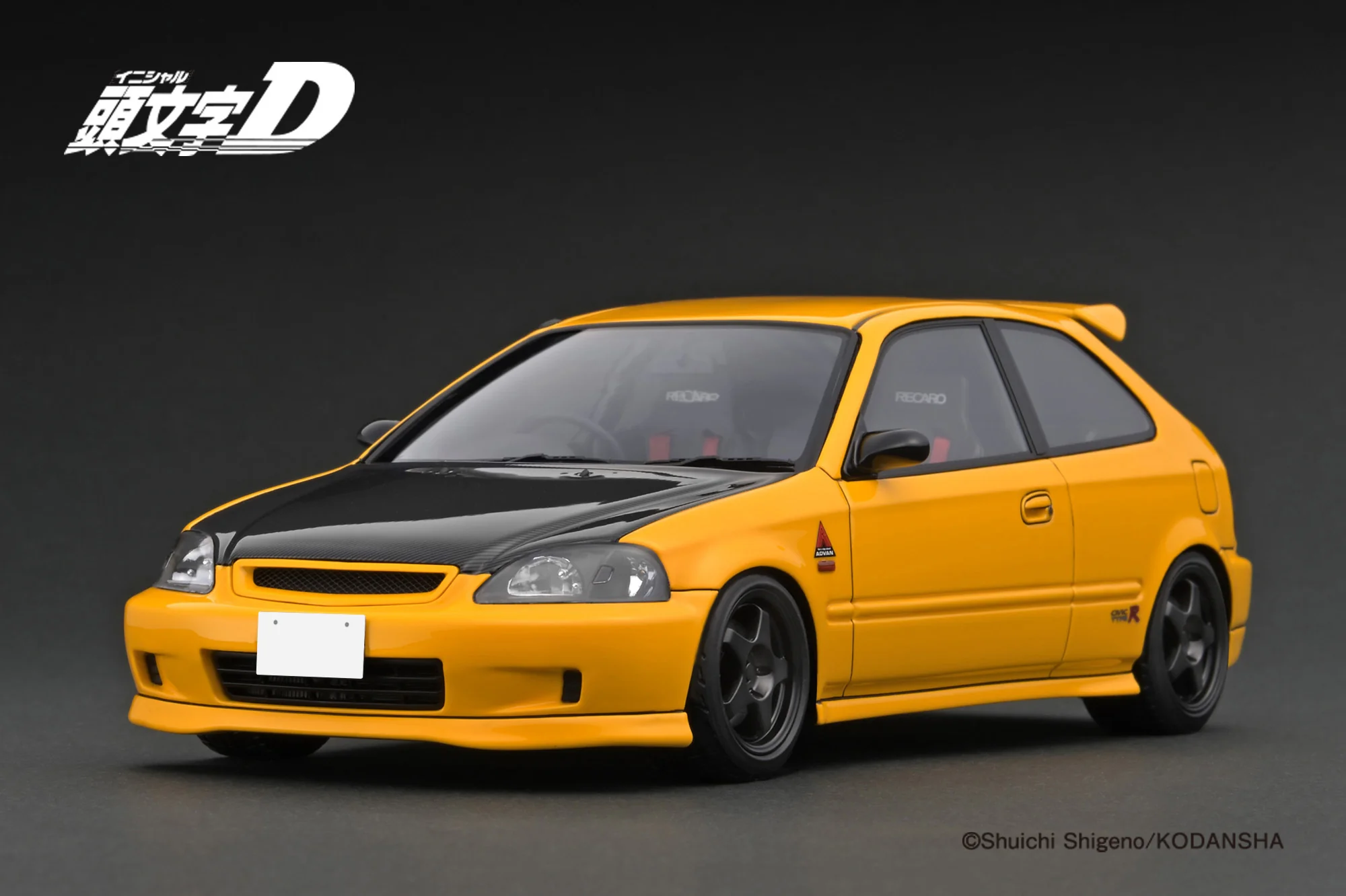 1:18 HONDA Civic (EK9) Type R *carbon bonnet* Initial D, yellow - 3629