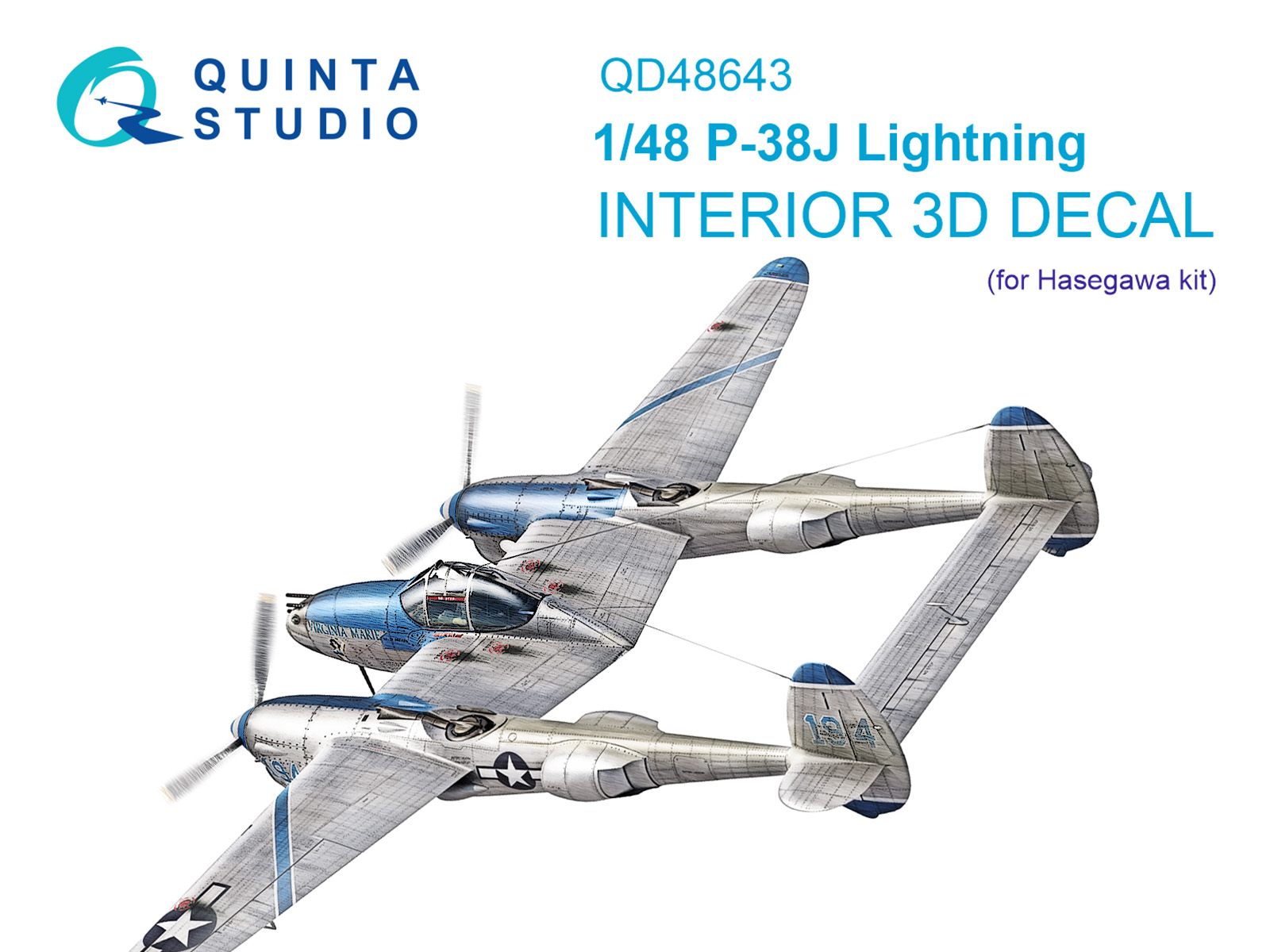 1:48 3D Декаль интерьера кабины P-38J Lightning (Hasegawa) - QD48643