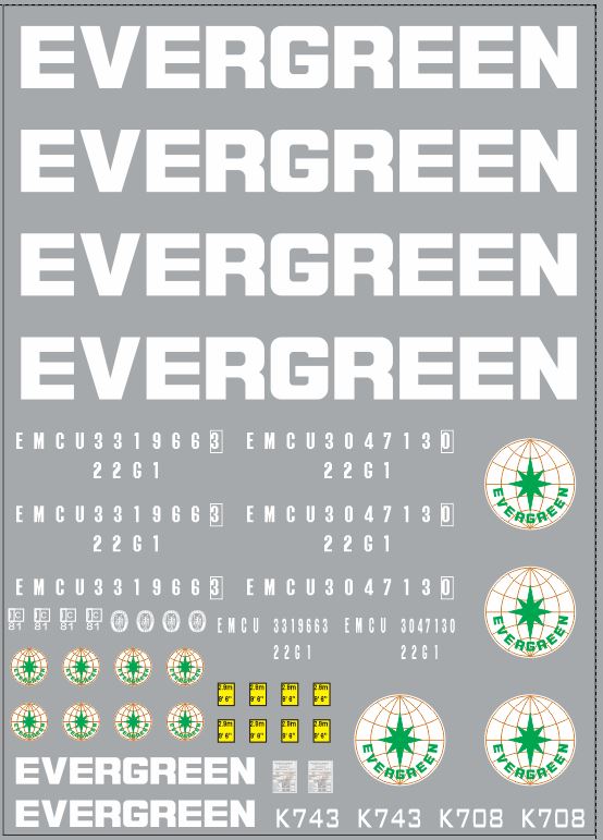1:43 Набор декалей Контейнеры Evergreen (100х140) - DKM0087