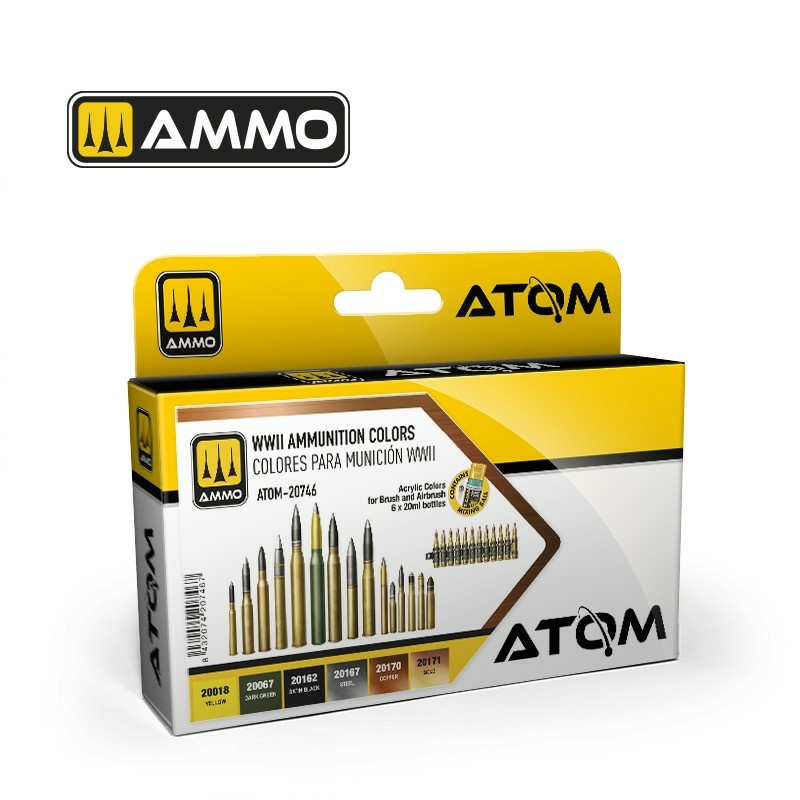 Набор акриловых красок ATOM цвета боеприпасов времен Второй мировой войны / WWII Ammunition Colors - ATOM20746