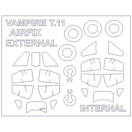 1:72 Маска окрасочная двусторонняя для остекления модели De Havilland Vampire T.11 + маски на диски и колеса - 72536-A