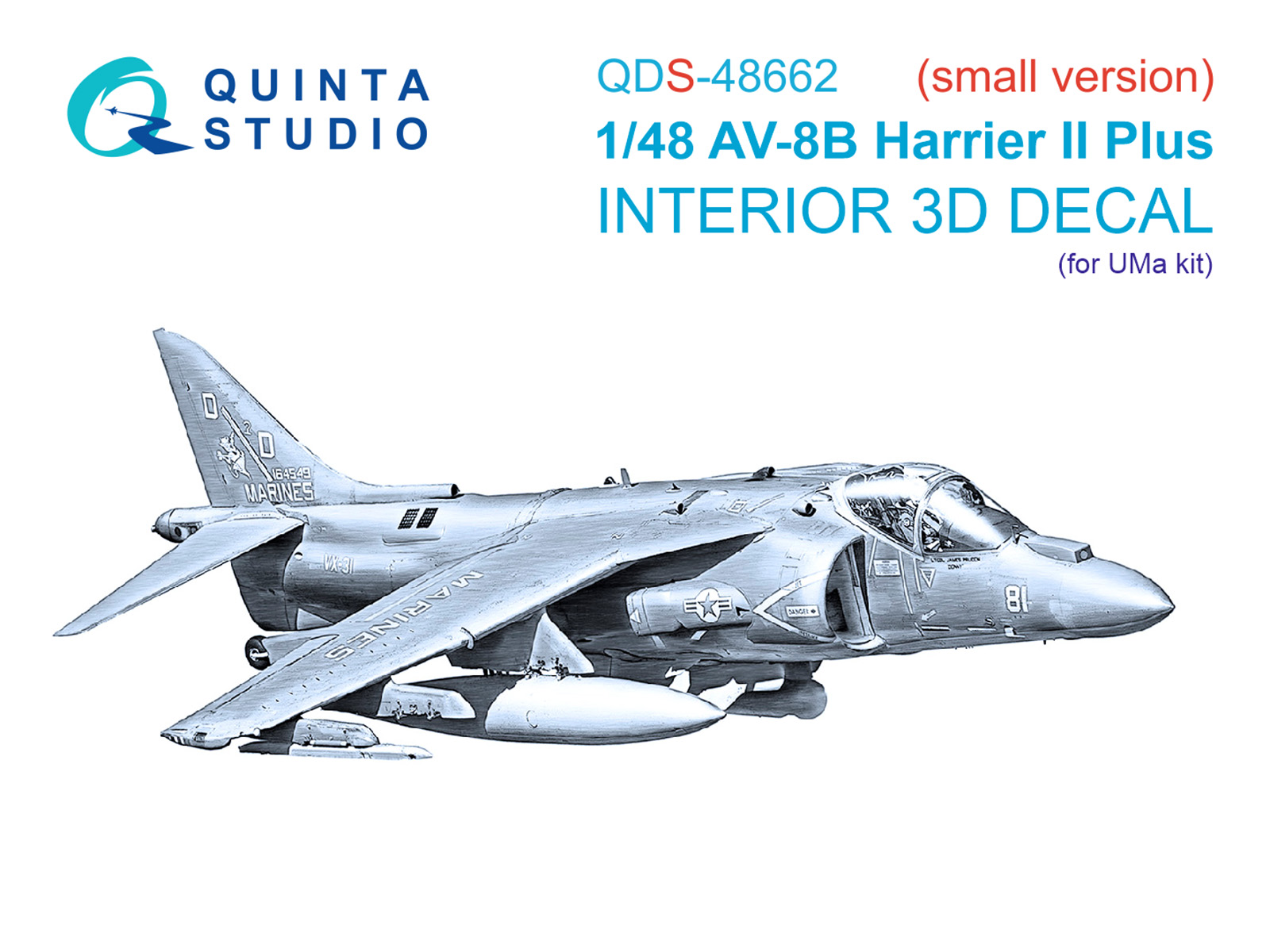 1:48 3D Декаль интерьера кабины AV-8B Harrier II Plus (UMa) (малая версия) - QDS-48662