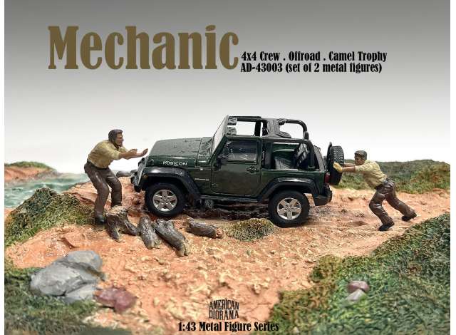 1:43 FIGURES SET 3 - 2X MAN MECHANICS CREW 4x4 OFFROAD CAMEL TROPHY, BEIGE BROWN - AD43003