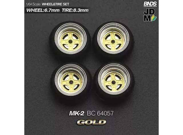 1:64 MK-2 Alloy Wheel & Rim set, gold/chrome - BC64057