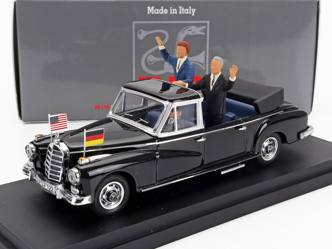 1:43 MERCEDES-BENZ 300d (w189) Cabriolet Open (1963) With Konrad Adenauer And John Fitzgerald Kennedy Figures, Black - 4264/2P