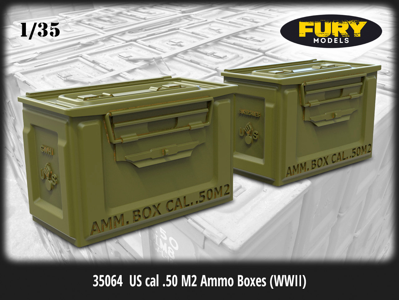 1:35 Патронные ящики Браунинг US cal .50 M2 Ammo Boxes (WWII) (8шт) - 35064