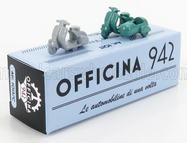 1:76 PIAGGIO Set 2x Vespa 98 + Vespa 98 Sidecar 1946, Light Grey Green - ART1013C