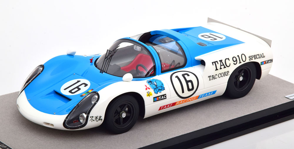 1:18 PORSCHE 910 1991cc Team Taki Racing N 16 Winner Class Japan Gp 1969 H.hasegawa - H.kazato, Light Blue White - TM18-158C