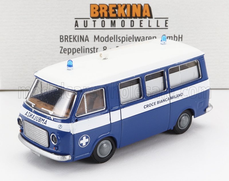 1:87 FIAT 238 Minibus Ambulanza Croce Bianca Milano 1966, Blue White - BRE34418