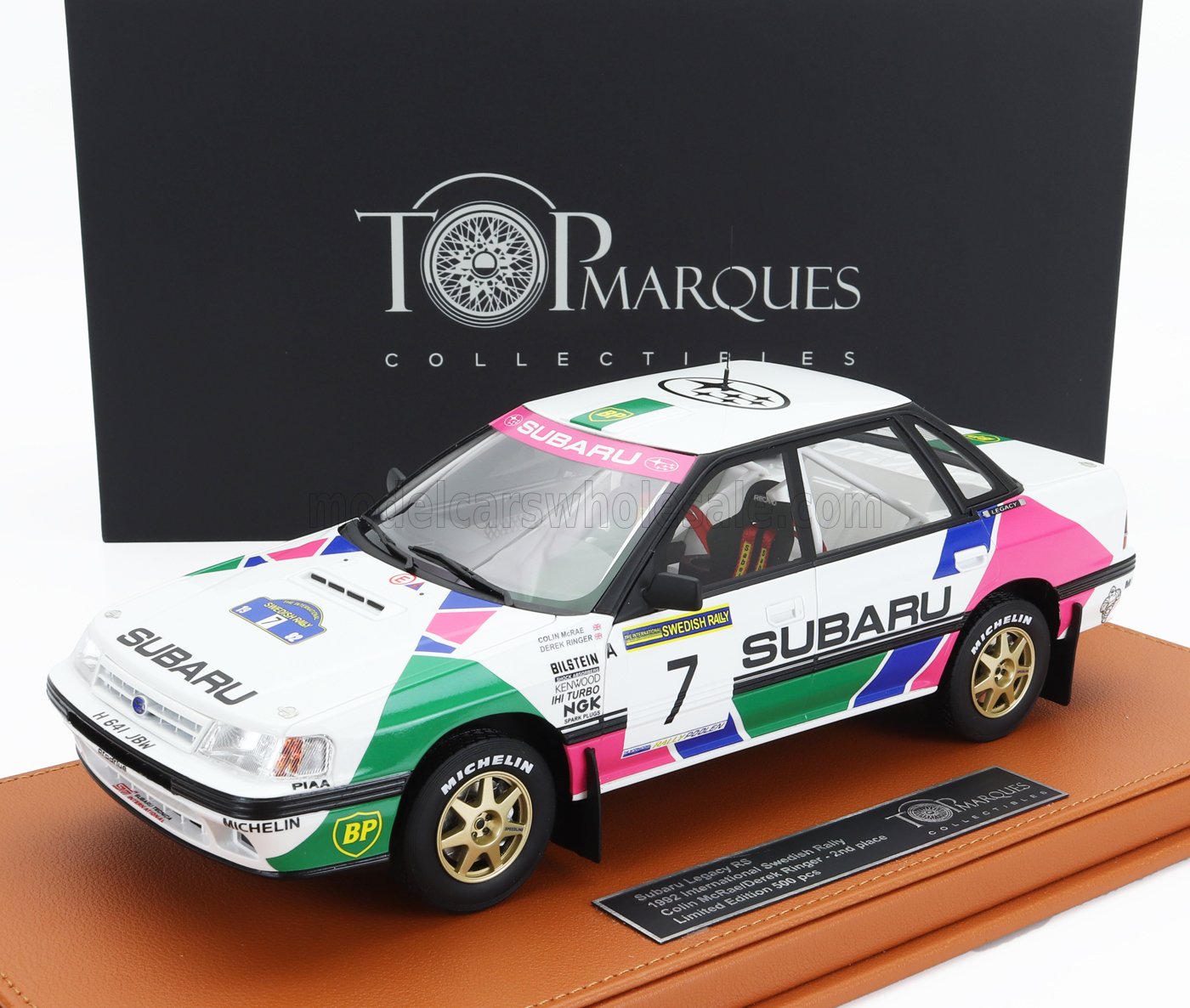 1:18 SUBARU Legacy Rs №7 2nd Swedish Rally (1992) Colin Mcrae - Derek Ringer, White Green Pink - TOP118A