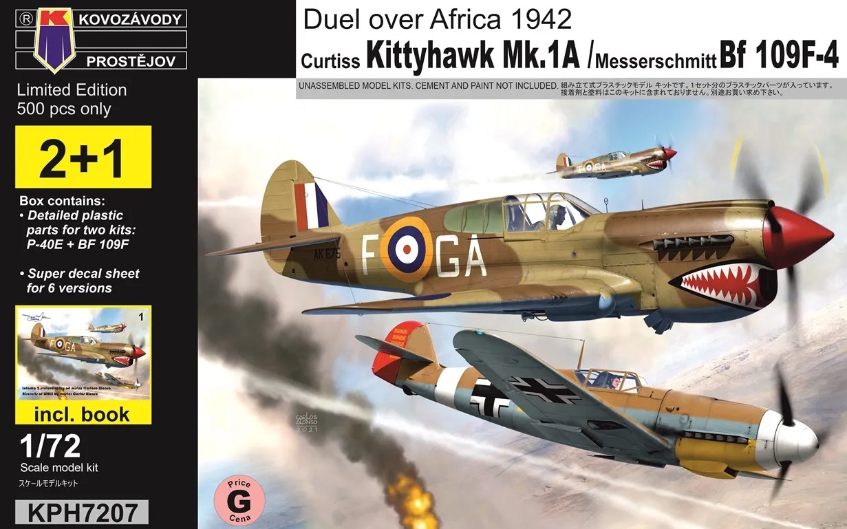 1:72 Сборная модель Duel over Africa 1942 Curtiss Kittyhawk Mk.IA / Messerschmitt Bf 109F-4 Incl. book - KPH7207