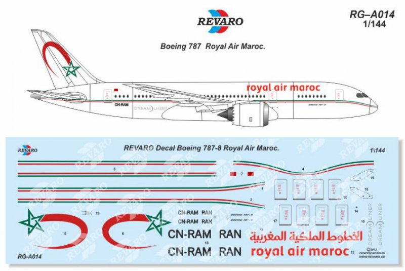 1:144 Декаль Boeing 787 Royal Air Maroc - RG-A014