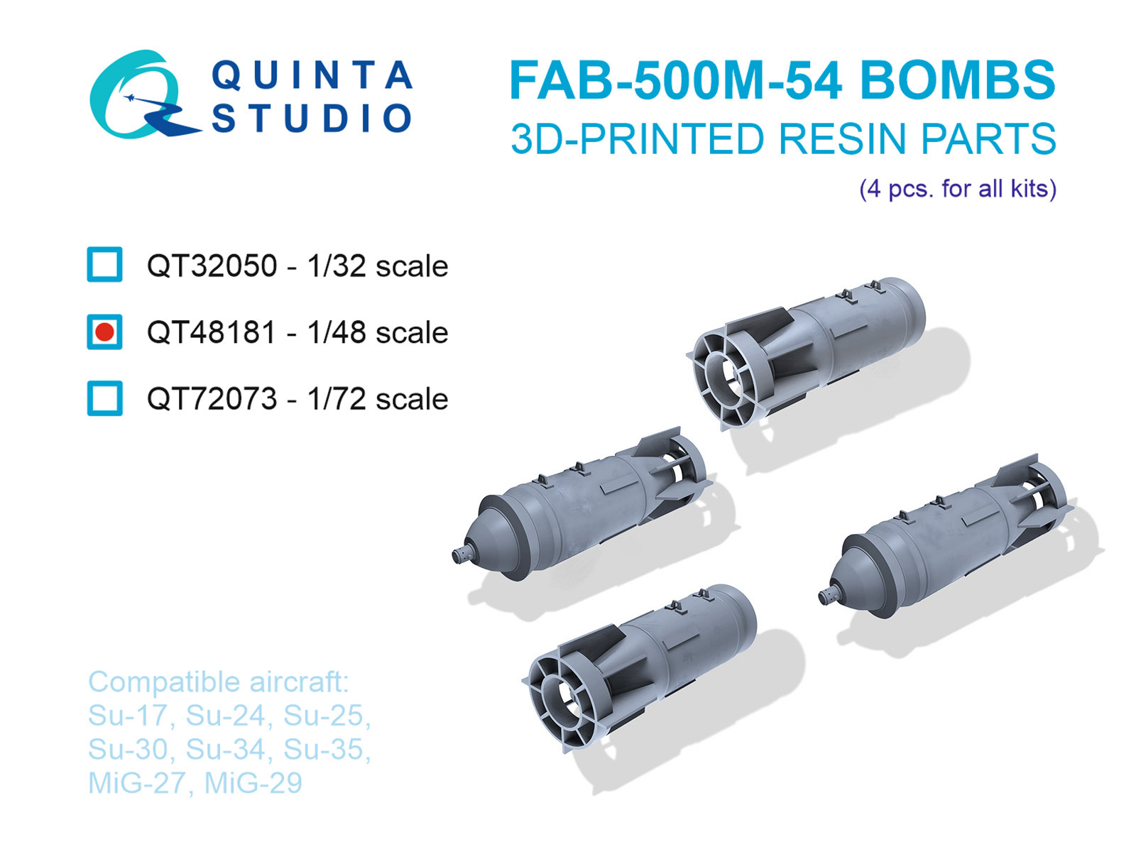 1:48 Авиабомбы ФАБ-500М-54 (фугасные), 4 шт. (для всех моделей) - QT48181