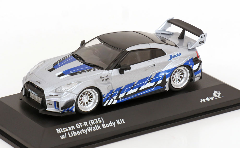 1:43 NISSAN Skyline GT-R (R34) Liberty Walk Body Kit (2020), silver / blue - S4311211