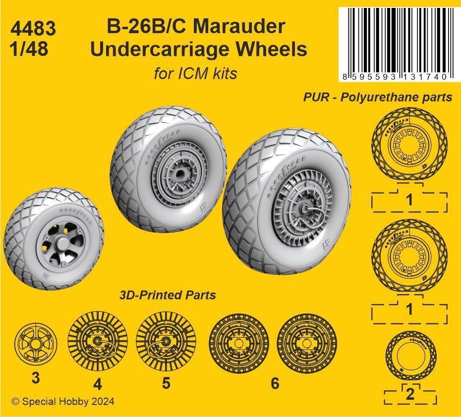 1:48 B-26B/C Marauder Undercarriage Wheels for ICM kit - 4483