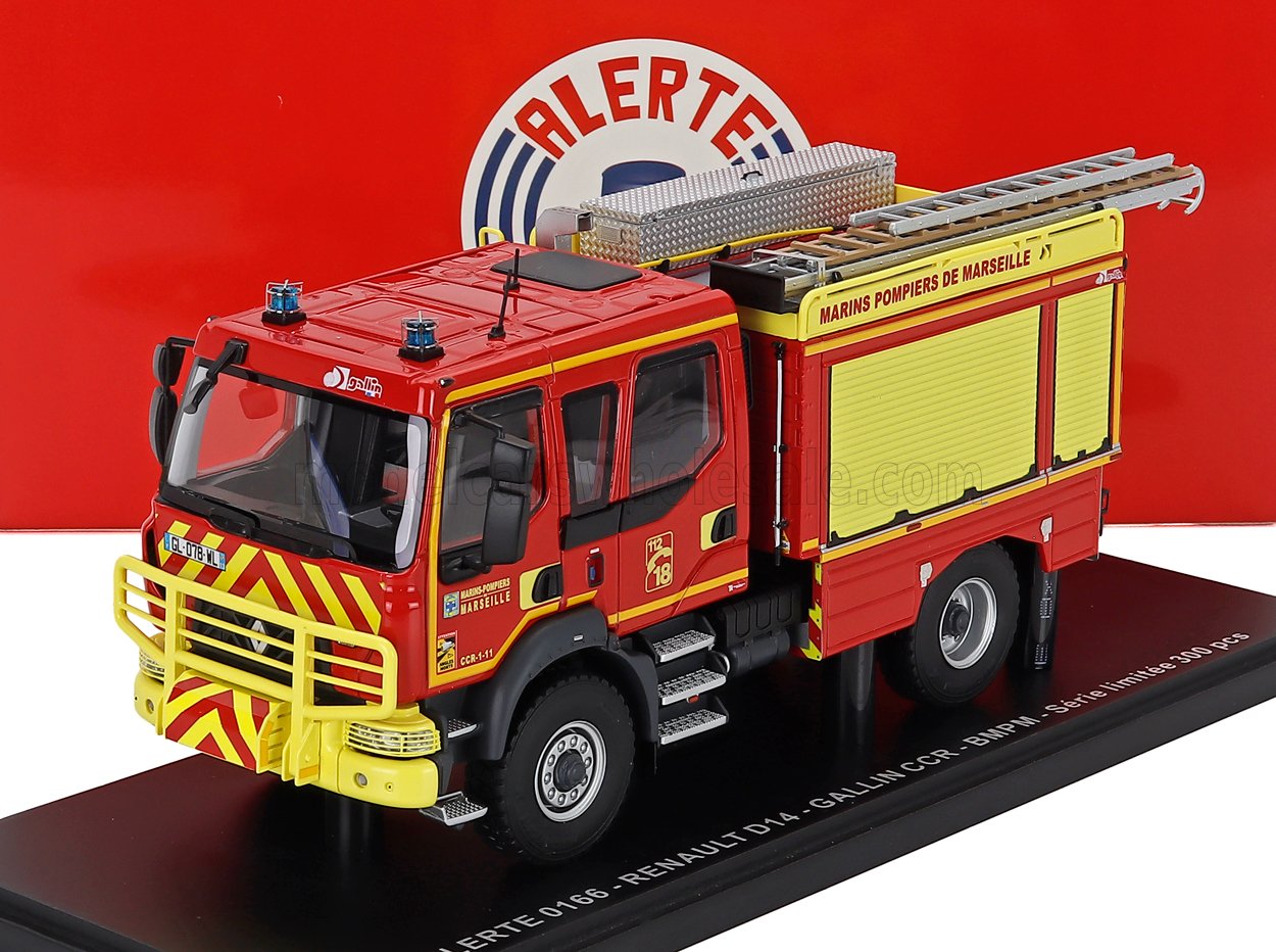 1:43 RENAULT D14 Tanker Truck Double Cabine Gallin Ccr Bmpm Marins Sapeurs Pompiers De Marseille 2-assi (2013), Red Yellow - ALERTE0166