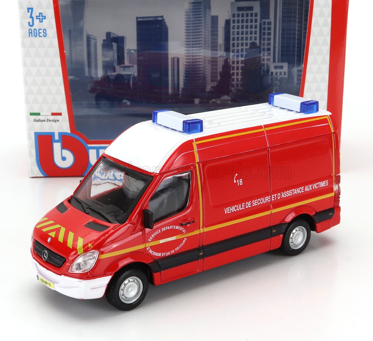 1:50 MERCEDES-BENZ Sprinter Van Vehicule De Secours Et D'assistance Aux Victimes Ambulance Sapeurs Pompier (2019), Red White - 32006(174888)