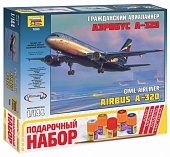 1:144 Сборная модель Пассажирский авиалайнер 'Аэробус А-320' (подарочный набор) - 7003ПН