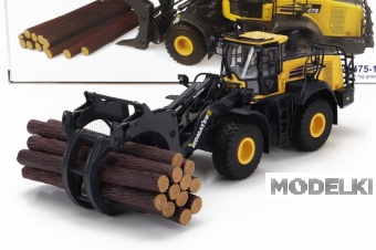 1:50 KOMATSU Wa475-10 Ruspa Gommata - Scraper Tractor With Wood Grapple, Yellow Black - UH8165
