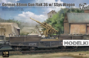 1:35 Сборная модель немецкая 88-мм пушка Flak 36 на жд платформе SSys - BT-044