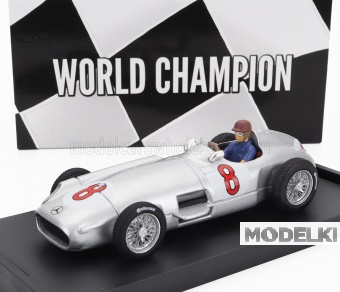 1:43 MERCEDES-BENZ F1 W196 №8 World Champion Winner Dutch Gp (1955) Juan Manuel Fangio - With Driver Figure, Silver - R072-CH-UPD-2023