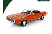 1:18 DODGE Charger R/T SE HEMI *Artisan Collection*, Go Mango with White Vinyl Top & Bee Stripe - Magnum 500s and Optional Rocker Molding (1970), orange / white - 19146