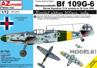 1:72 Сборная модель Самолет Messerschmitt Bf 109G-6 - AZ7625