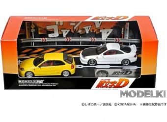 1:64 Initial D Set Vol. 9, Daiki Ninomiya (EK9) & Smiley Integra Sakai (DC2), white / yellow - MD64209