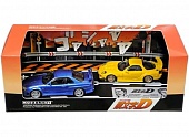 1:64 Initial D Set Vol. 8, Keisuke Takahashi, RX-7 (FD3S) & Yoshizo Hoshino Skyline GT-R (BNR34), yellow / blue - MD64208