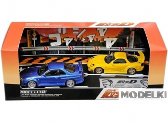 1:64 Initial D Set Vol. 8, Keisuke Takahashi, RX-7 (FD3S) & Yoshizo Hoshino Skyline GT-R (BNR34), yellow / blue - MD64208