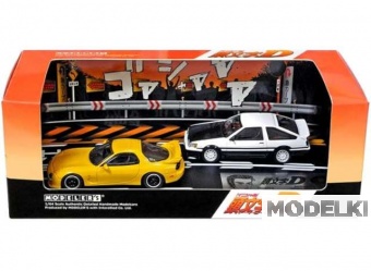 1:64 Initial D Set Vol. 10, Keisuke Takahashi RX-7 (FD3S) & Wataru Akiyama (AE86), white / yellow - MD64210