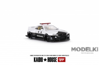1:64 (Б/У) NISSAN Skyline GT-R (R34) 'KAIDO WORKS V2 Aero' (Japan Police) - KHMG120-X1