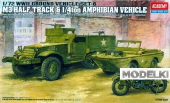 1:72 Сборная модель M3 Half Track & 1/4 ton Amphibian Vehicle (WWII Ground Vehicle SET-6) - 13408