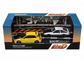 1:64 Initial D Set Vol. 12 4th Stage Tachi Tomoyuki Civic EK9 & Takumi Fujiwara Sprinter Trueno AE86, yellow / white - MD64212