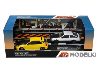 1:64 Initial D Set Vol. 12 4th Stage Tachi Tomoyuki Civic EK9 & Takumi Fujiwara Sprinter Trueno AE86, yellow / white - MD64212