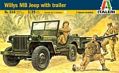1:35 Сборная модель Willys Jeep with Trailer - 0314