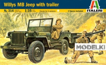1:35 Сборная модель Willys Jeep with Trailer - 0314
