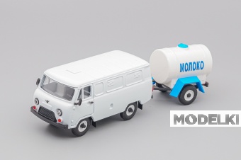 1:43 УАЗ 3741 с прицепом-бочкой Молоко, белый - 15850-16