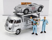 1:87 VOLKSWAGEN T1 Truck Car Transporter Vasek Polak Racing Service + Porsche 550 Rs Spider №88 Racing With Figures (1956), Silver - 32867