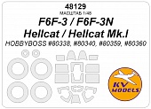 1:48 Маска окрасочная F6F-3 / F6F-3N Hellcat / Hellcat Mk.I (HOBBYBOSS #80338, #80340, #80359, #80360)  + маски на диски и колеса - 48129