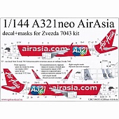 1:144 Декаль + окрасочная маска для модели авиалайнера A321neo AirAsia (Звезда) - URC14435