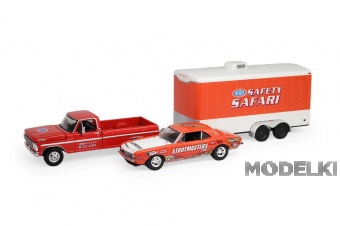1:64 набор FORD F-250 пикап 'NHRA Safety Safari' 1969 с закрытым прицепом-автовозом и CHEVROLET Camaro Z28 Dan Fletcher 1969 - 31190A