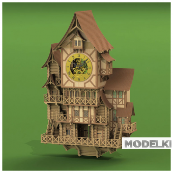 Сборная модель Часы деревянные каминные (Электромагнитный привод маятника, полностью деревянный действующий механизм) - 7006