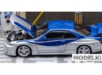 1:64 Nissan GTR-R33 with opening hood, silver / blue - FH018