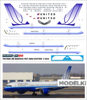1:144 Декаль на Boeng 757-200 UNITED - 757200-06