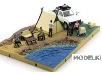 1:64 TOYOTA Hilux N60 N70 with accessory + Diorama ivory Camping Set, white 1980 - BM64B0384
