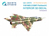 1:48 3D Декаль интерьера кабины МиГ-21СМТ (Eduard) (с 3D-печатными деталями) - QD+48579