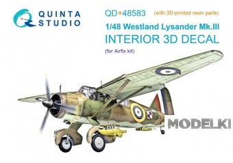 1:48 3D Декаль интерьера кабины Westland Lysander Mk.III (Airfix) (с 3D-печатными деталями) - QD+48583