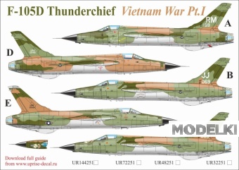 1:32 Декаль для F-105D Thunderchief Vietnam War PT. 1, с тех. надписями - UR32251
